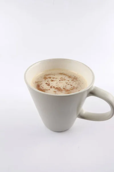Caffè Cappuccino Latte Macchiato Tazza Con Latte Schiumato Isolato Bianco — Foto Stock