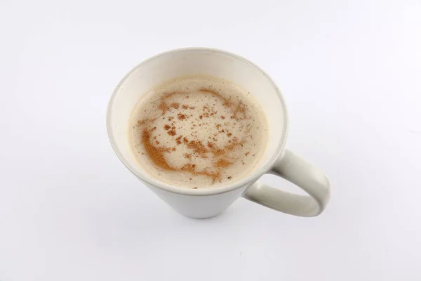 Café Capuchino Latte Taza Con Leche Espumosa Aislada Sobre Blanco —  Fotos de Stock