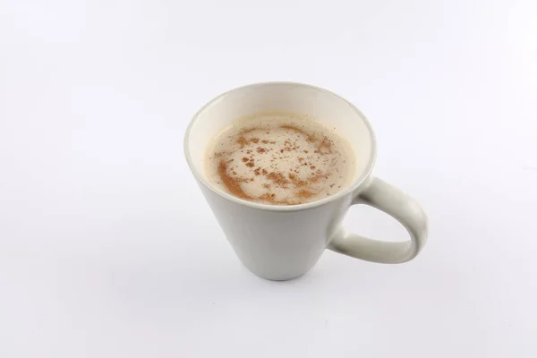 Cappuccino Latte Koffie Beker Met Schuimende Melk Geïsoleerd Wit — Stockfoto