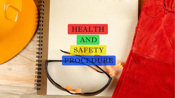 HEALTH AND SAFETY PROCEDURE CONCEPT: Safety hat,glove,glasses,ea