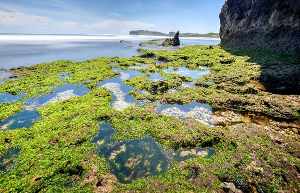 Fantastisk Utsikt Över Yogyakarta Seascape Med Naturliga Coastal Rock Som — Stockfoto