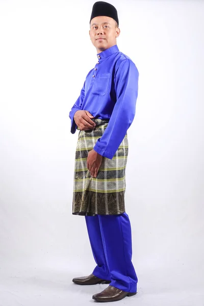 Joven Asiático Con Atuendo Completo Baju Melayu Custome Nacional Para — Foto de Stock