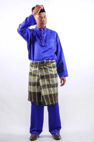 Mladá Asijská Muž Plnou Oblečení Baju Melayu Národní Custome Pro — Stock fotografie