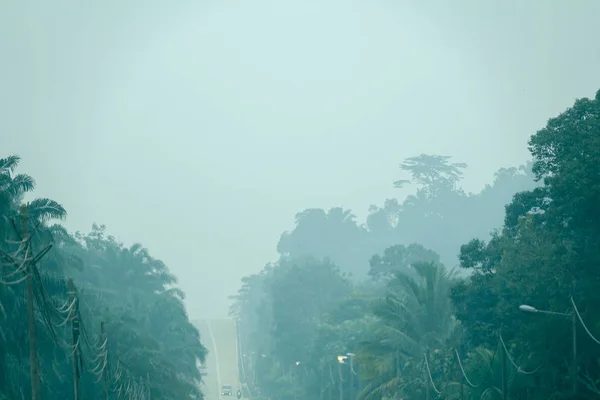 Vista Rurale Bassa Visibilità Con Nebbia Nebbia Pericolosa Kuala Lumpur — Foto Stock