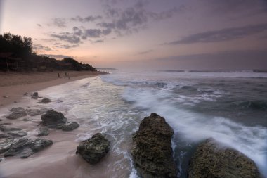 Muhteşem tropikal plajın manzarası. Doğa bileşimi ve canlı renkler.