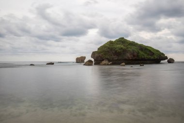 Muhteşem tropikal plajın manzarası. Doğa bileşimi ve canlı renkler.