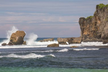 Muhteşem tropikal plajın manzarası. Doğa bileşimi ve canlı renkler.
