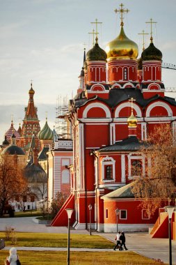 Renkli ve altın kubbeli Moskova Katedrali manzarası