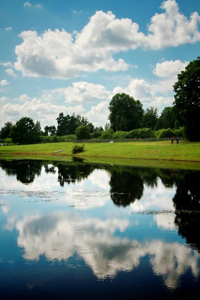 Suda gökyüzünün yansıması olan güzel bir Rus manzarası.