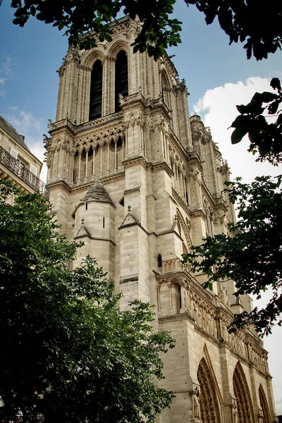 Facciate Della Cattedrale Notre Dame Che Hanno Subito Enorme Incendio — Foto Stock