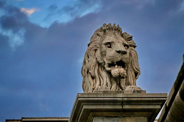 Símbolo Leão Budapeste Contra Céu Azul — Fotografia de Stock
