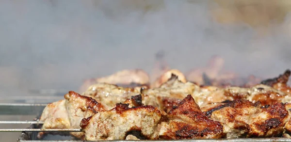 Gotowanie Mięsa Ogniu Ciekawe Tekstury Dymu — Zdjęcie stockowe