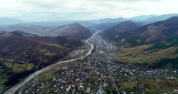 Aerial Drone Footage Beautiful Mountainous Countryside Carpathian Mountains Long Mountain — Stock Video