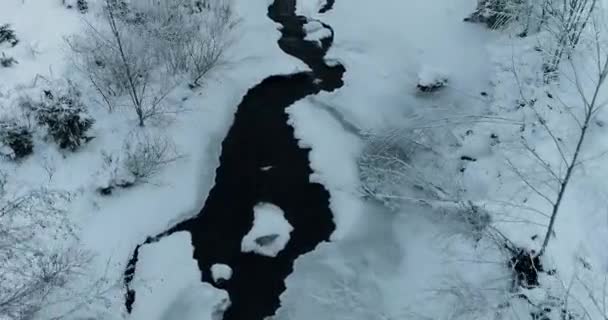 Paysage Hivernal Drone Flying Montagnes Rivière — Video