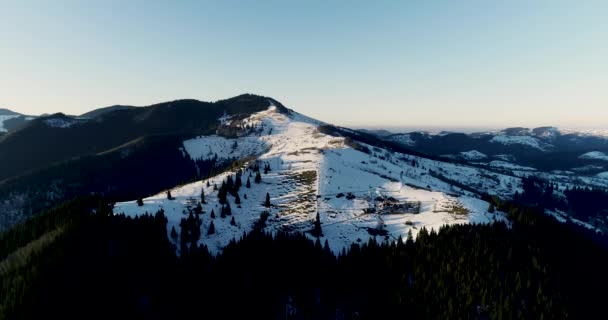 山の森の中の空中ドローンビュー 4Kの冬の風景 — ストック動画