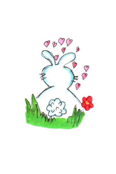 Великодній Кролик Сидить Спиною Він Закоханий — стокове фото