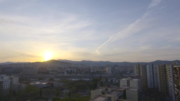 Timelapse Puesta Sol Barcelona Sobre Tibidabo — Stock Video