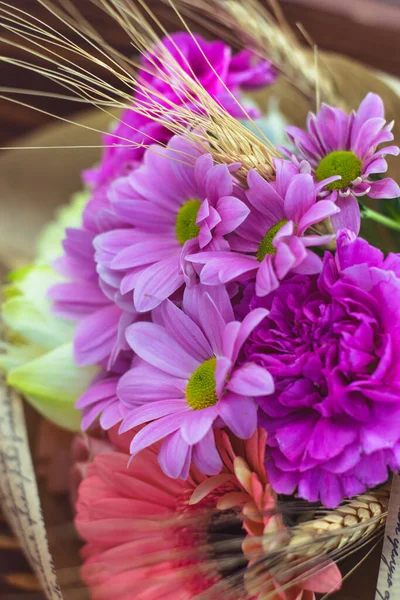 Colourful Spiral Bouquet Large Pink Rose White Amaryllis Coral Gerbera — Stock Photo, Image