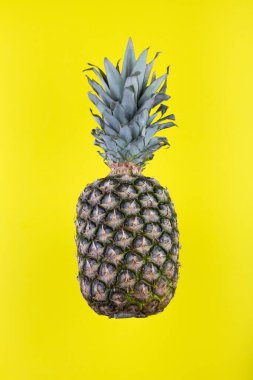 Sarı arka planda izole edilmiş olgun bir ananas.