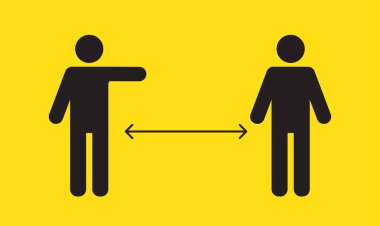 Sosyal uzaklık. 1-2 metrelik mesafeyi koruyun. Coronovirüs salgını koruyucu. Vektör illüstrasyonu