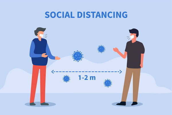 Social distancing. Space between people to avoid spreading COVID-19 Virus. Keep the 1-2 meter distance. Vector illustration