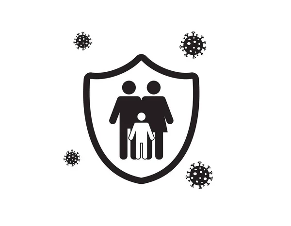Ikona Ochrony Rodziny Chronić Przed Covid Zatrzymać Rozprzestrzenianie Się Koronawirusu — Wektor stockowy