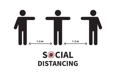 Sosyal uzaklık simgesi. 1-2 metrelik mesafeyi koruyun. Coronovirüs salgını koruyucu. Vektör illüstrasyonu