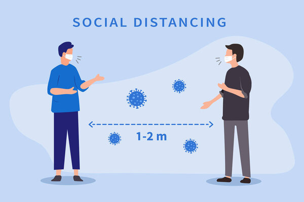 Social distancing. Space between people to avoid spreading COVID-19 Virus. Keep the 1-2 meter distance. Vector illustration