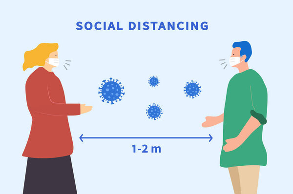 Social distancing. Space between people to avoid spreading COVID-19 Virus. Keep the 1-2 meter distance. Vector illustration