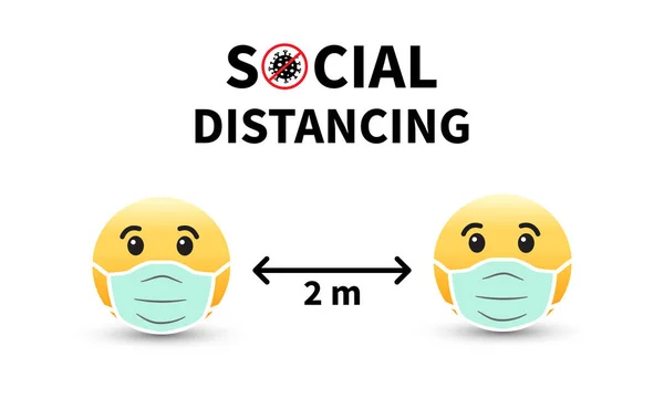 Sociální Distancování Maska Emoji Držte Odstup Metry Ochrana Proti Epidemii — Stockový vektor