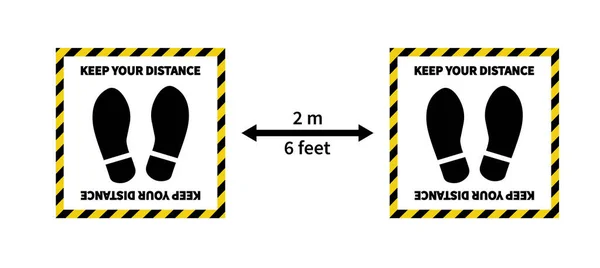 Social Distancing Footprint Sign Keep Meter Distance Coronovirus Epidemic Protective — Stock Vector