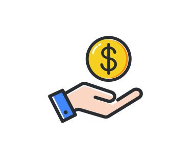 El ikonlu dolar. Para ikonu. Vektör illüstrasyonu.