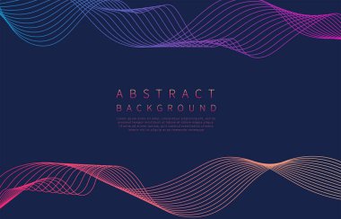 Renkli dalga çizgileri mavi arkaplanı izole etti. Dalgalı kıvrımlı çizgi. Vektör illüstrasyonu