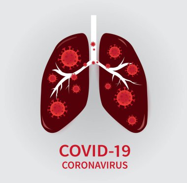 Coronavirus COVID-19 hava yolu ve akciğerlerin hücrelerine yayılacak. Vektör illüstrasyonu