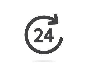 24 saat ikonu. Vektör çizimi. beyaz arkaplan