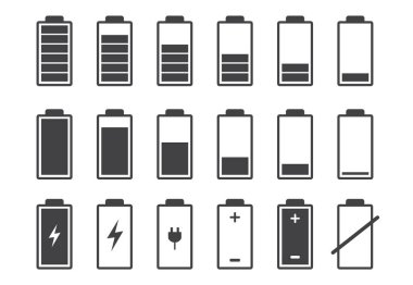 Batarya şarj göstergesi simgesi. Vektör çizimi. beyaz arkaplan