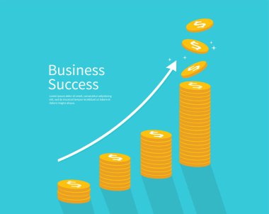 İş başarısı ve finansal büyüme. Vektör illüstrasyonu.