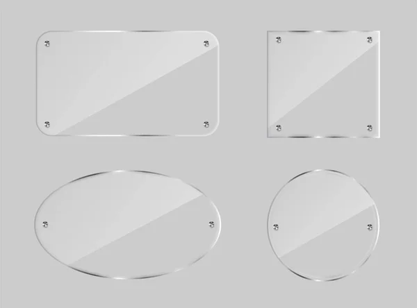 Set Glass Plates Realistic Mock Vector Illustration — Stock Vector