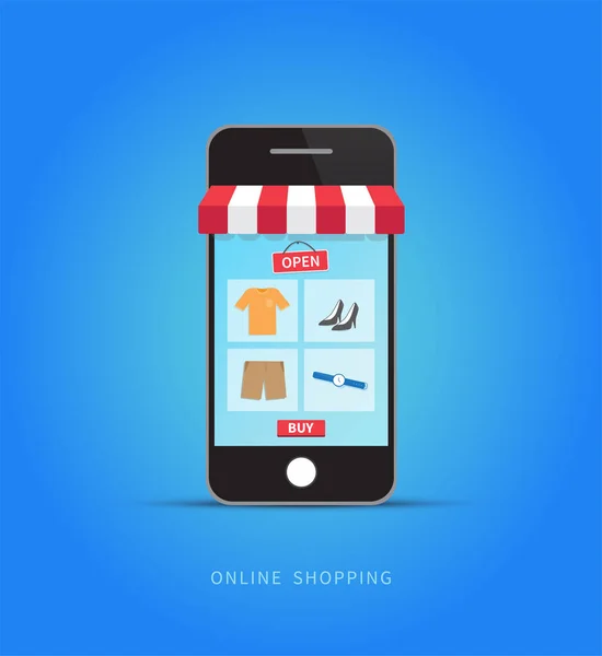 Einfach Online Shopping Mit Dem Smartphone Commerce Konzept Vektorillustration — Stockvektor