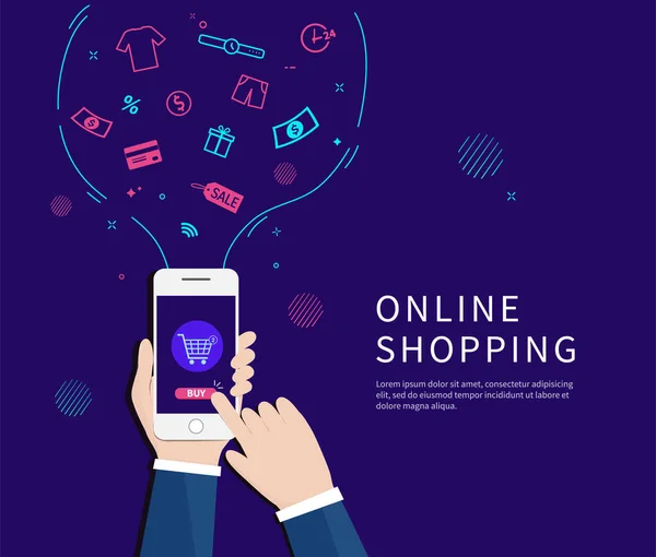 Geschäftsleute Kaufen Online Mit Dem Smartphone Ein Commerce Konzept Vektorillustration — Stockvektor