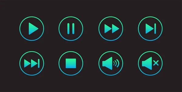 再生ボタンのアイコン メディアプレーヤーコントロールアイコンを設定します モダンなデザイン ベクターイラスト — ストックベクタ