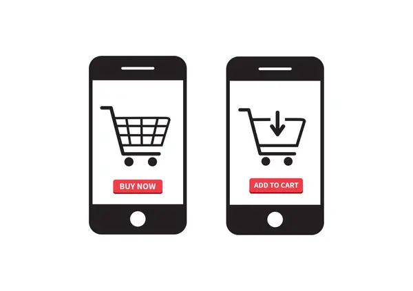 Nternetten Alışveriş Ikonu Smartphone Dan Online Alışveriş Vektör Illüstrasyonu — Stok Vektör