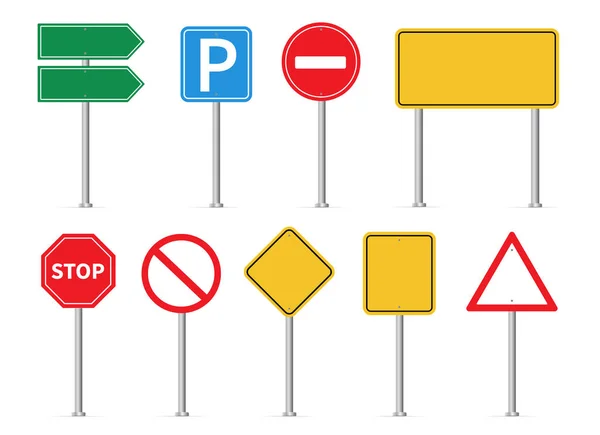 Road Signs Set Vector Illustration White Background — Stock Vector