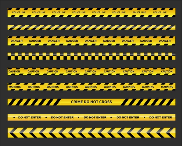 Предосторожность Опасные Ленты Предупреждающая Запись Черно Жёлтая Линия Полосатая Полицейский — стоковый вектор