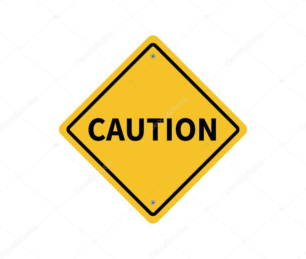 Caution yellow sign. Vector illustration. on white background