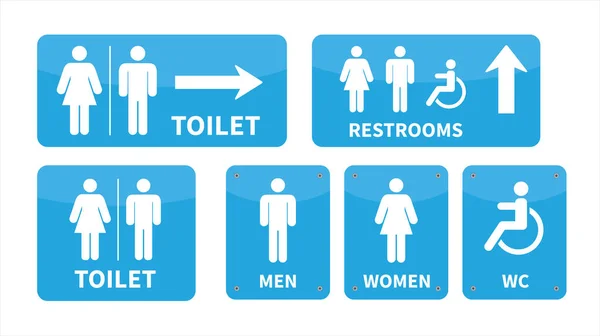 トイレ標識を設置する 男性と女性トイレのアイコンの看板 トイレの標識は矢印と右矢印を残しました ベクターイラスト — ストックベクタ