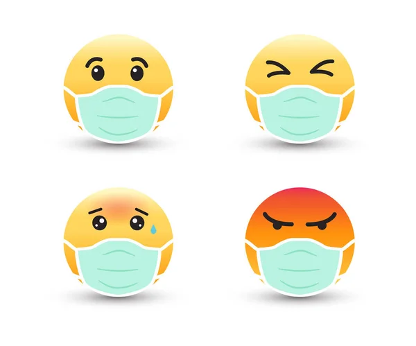 Emoji Portant Masque Médical Protecteur Masque Pour Protéger Coronavirus Pollution — Image vectorielle