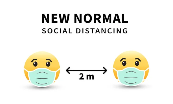 Epidemii Covid Vrátil Normálu Sociální Distancování Maska Emoji Držte Odstup — Stockový vektor