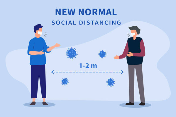 New normal after the epidemic the Covid-19. Social distancing. Space between people to avoid spreading COVID-19 Virus. Keep the 1-2 meter distance. Vector illustration