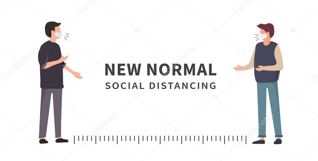 New normal after the epidemic the Covid-19. Social distancing. Space between people to avoid spreading COVID-19 Virus. Keep the 1-2 meter distance. Vector illustration